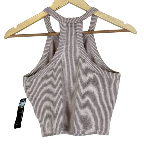 NWT Zumiez Luna Chix Tank Top Womens M Beige Rib Knit Halter Crop Neutral Basic - Picture 4 of 5